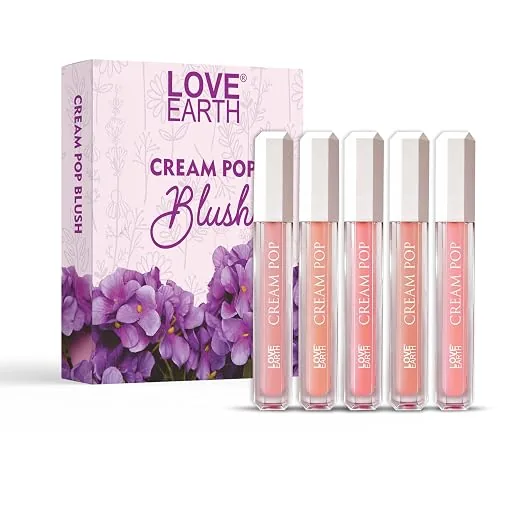 Love Earth Cream Pop Blush - Pack of 5 | Hyaluronic Acid | Smooth, Lightweight, Long-Lasting | Dewy Finish, Easily Blendable| Everyday Natural Glow |