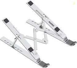 AGARO Foldable Laptop Stand, 7 Adjustable Levels, Non Slip Silicone Pads, Aluminium Built, Laptop, Tablet, Books LS1821, Silver