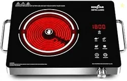 Kenstar Infra LUMO 2000W Infrared Stove with 11 Power Levels, 4 Preset Modes, Toughened Glass Top and Timer Function Silver Black
