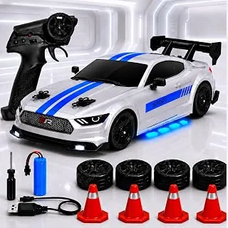 1:24 RC 4X4 Ghost Drift Stunt Racing Toy Car for Kids 4WD Remote Control High Speed Sports Lights Premium Extra 4 Rubber Tyres Cones Collectible Minia