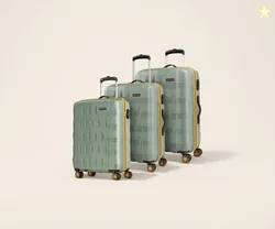 Aristocrat Comet Set of 3 (Cabin+Medium+Large) Hard Case Trolley Bags,Green | 8-Wheels, Durable Case, Spacious, Combination Lock, Sturdy Zipper, Light