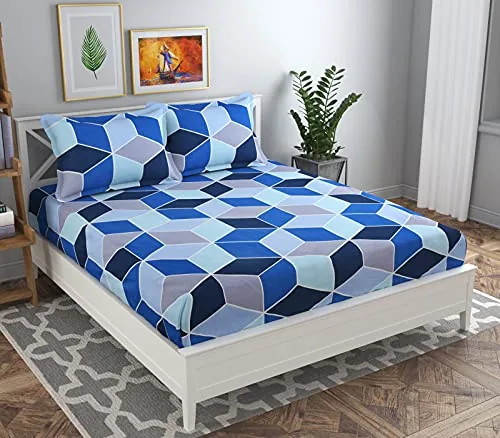 BSB HOME Premium Double Bedsheet with 2 Pillow Covers - 160 TC Supersoft Glace Cotton - Breathable & Wrinkle Free - 3 Pcs Set | Light Grey & Yellow St