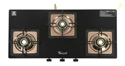 Golden Surya CXJ 32 SS Desire 3 Burner Gas Stove | Forged Brass Burners | Rose Gold Stainless Steel Body | Toughened Glass Top | Manual Ignition | ISI