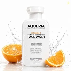 Aqueria Jumbo 200ml Face Wash For De-Tan & Brightening Vitamin C | With Lactic Acid & Niacinamide | Deep Cleansing Face Cleanser for Tan Removal, Pigm