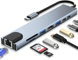 Sigmatech Multiport Extension Hub Adapter with 4K HDMI ,USB C HUB Multiport Hub Adapter Type-C 8 IN 1 USB Hub Silver