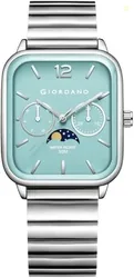 Giordano Classic Square Analog Watch for Men with Moon Phase Display and Stainless Steel Strap - GZ-50117