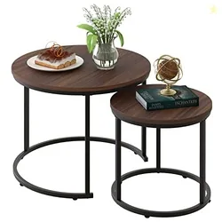 aboxoo Coffee Table Nesting Side Round Set of 2 End Table Top Sturdy Metal Frame Desk Centerpiece Living Room Bedroom Apartment Modern Industrial