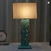 tu casa Wooden Rustic Aqua French Cut Bedside Table Lamp with Off White Cotton Shade for Home Decoration Bedroom Living Room Lounge Office Festival Gi