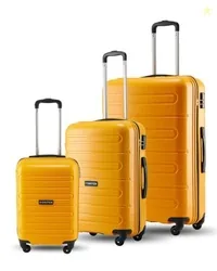 SNITCH Loop 3Pc Set Yellow Polypropylene Hard Travel Suitcase - Suitcase for Travel Set of 3 & Luggage with 4 Wheels, Secure Lock & Free Shoe Bag
