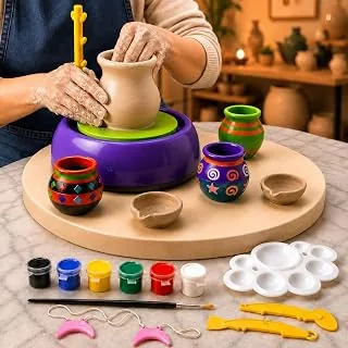GRAPHENE Pottery Wheel Clay DIY Kit for Kids Battery Operated Pottery Making Kit & Painting Set Modeling Clay Sculpting Tools Paints Arts & Crafts Bir