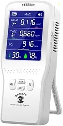 Portable Digital Air Quality Monitor, CO HCHO TVOC Detector with Temperature & Humidity, Multi-Sensor, Battery Powered, Black (5-in-1, Doctor White)
