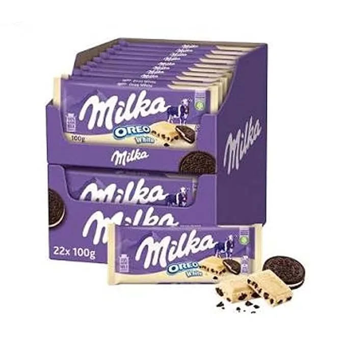 Milka Oreo White Chocolate Bar, 100g - Smooth Alpine Milk Chocolate with Crunchy Oreo Cookie Pieces