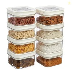 Amazon Brand - Solimo Airtight Plastic Storage Jar and Container Set-I | BPA Free | Multipurpose Storage | 450ml Each, Set of 8 (White)