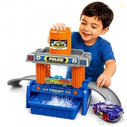 Color Changing Car Wash Playset with Water Tank, Automatic Car Wash Station, Track Toy with 1 Color Change Die-Cast Car, DIY Parking Garage Playset fo