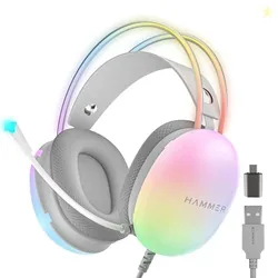 HAMMER Blaze Wired Over Ear Gaming Headphones with Mic, 50mm Drivers, Full RGB Lights, Gaming Headset with Adjustable Bands, Breathable earcushion, 1.