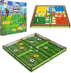 Quarter Final 3-in-1 Game Set of Wooden Table Games Like Football, Colour Strikers and Ludo Board Game, Multi-Player Family Board Game, Inteactive Fun