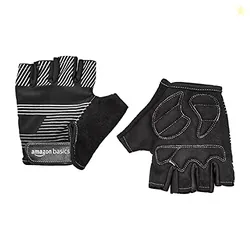AmazonBasics Glove with Reflective Band for Cycling, Riding and Gym, Half Finger, Set of 2, L