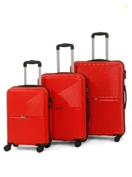 Teakwood Set of 3 8 Wheels Trolley Bag, Hard Cabin with Zipper Closure, Adjustable Push Button & Cross Side Strap, Number Lock System 360 Degree (Set