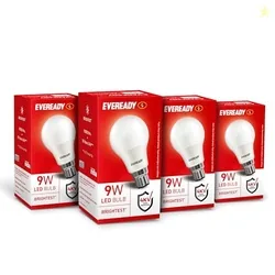 EVEREADY 9W LED Bulb, Cool Day Light (6500K), B22 Base | Energy-Efficient, 4kV Surge Protection, Long-Lasting Durability, Pack of 4