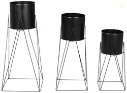 Amazon Brand - Solimo Metal Planters Pot Holder (Square Base) with Metal Plant Stand (Black, Set of 3) | Tall Indoor Plant Stand with Planter Pot, sui