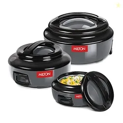 Milton Ernesto Inner Stainless Steel Jr. Casserole Set of 3 (390,720 and 1320 ml), Grey | Easy to Carry | Serving | Stackable Milton Ernesto Inner Sta