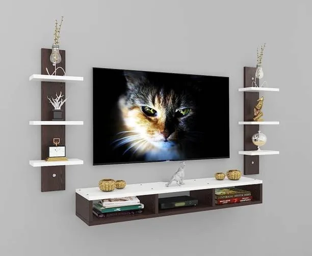 Deco India Wooden TV Unit Wall Mounted for Wall & Living Room (Brown & White) Big_cabinet Engineered Wood TV Entertainment Unit Finish Color - Brown &