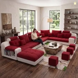 Torque Callister 12 Seater Sofa Set for Living Room (Red) | Interchangeable U Shape Sectional Sofa | Solid Wood Frame & High-Density Supersoft Foam |