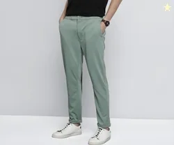 Indian Garage Men's Slim Fit Mid-Rise Trousers Features Four Side Pockets, Regular Length, Straight Hem and Button/Zip Closure.