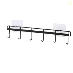 Sulfar Kitchen Utensil Rack Wall Mount, Black Adhesive Kitchen Utensil Hanger No Drilling Holder Space Saving Wall Hooks for Bathroom Camper