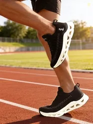 LOUIS STITCH Men's Thunder Black Lightweight Knitted Athleisure Sport Shoes