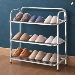 Plantex Stainless Steel Shoe Rack for Home/3 Tier Slipper Stand for Home & Outdoor/Durable Shoe Organizer Stand/Space Saving Footwear Rack - (Silver)