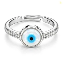KYAT 925 Sterling Silver Evil Eye Ring for Women, Blue Nazar Eye Design, Sparkling CZ Stones, Protective Symbol Fine Jewellery, Daily Wear, Birthday &