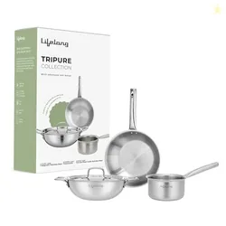 Lifelong Triply 3-piece cookware Set | Kadai, Frypan & Saucepan for Cooking | Stainless Steel 22 cm Kadai & Fry Pan 22 cm | 14 cm Sauce Pan | Inductio
