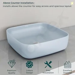Plantex Platinum Ceramic Tabletop Square Wash Basin/Countertop Bathroom Sink (Ocean, 16 x 16 x 5 Inch)