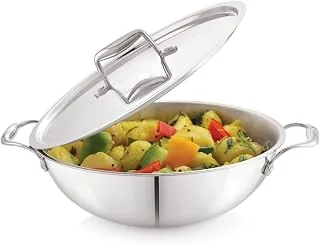 MODWARE Tri Ply Stainless Steel Kadhai with Lid, Heavy Gauge, Non-Stick, Induction Bottom, 20 CM