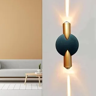 GIGAWATTS 2W Wall Light BIS Approved 2 Way COB LED Exterior Indoor Mount Fixture Black Gold Up Down Sconce Lamp for Home Balcony Living Room Bedroom D
