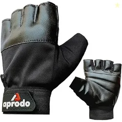Aprodo Beginner Gym Gloves with Wrist Support Strap | 1 Pair - Free Size (Black) | Fitness Gloves with Leather Foam Fabric | Wrist Band for Dumbbell,