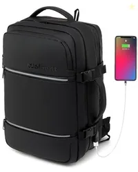WALKENT Premium 15.6" Laptop Bag 39L, Expandable, Waterproof with Rain Cover, 2 Compartment, 180 Openable, External USB Backpack for Travel Office Co