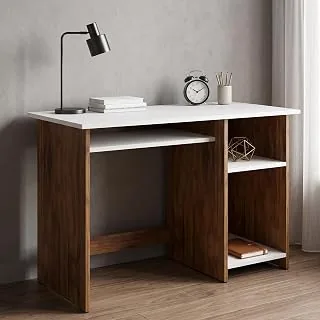 Sync Study Table with Keyboard Tray & 2-Tier Bookshelf - Dual-Tone Modern Computer Desk for Home Office | Premium Engineered Wood, Frosty White & Oak