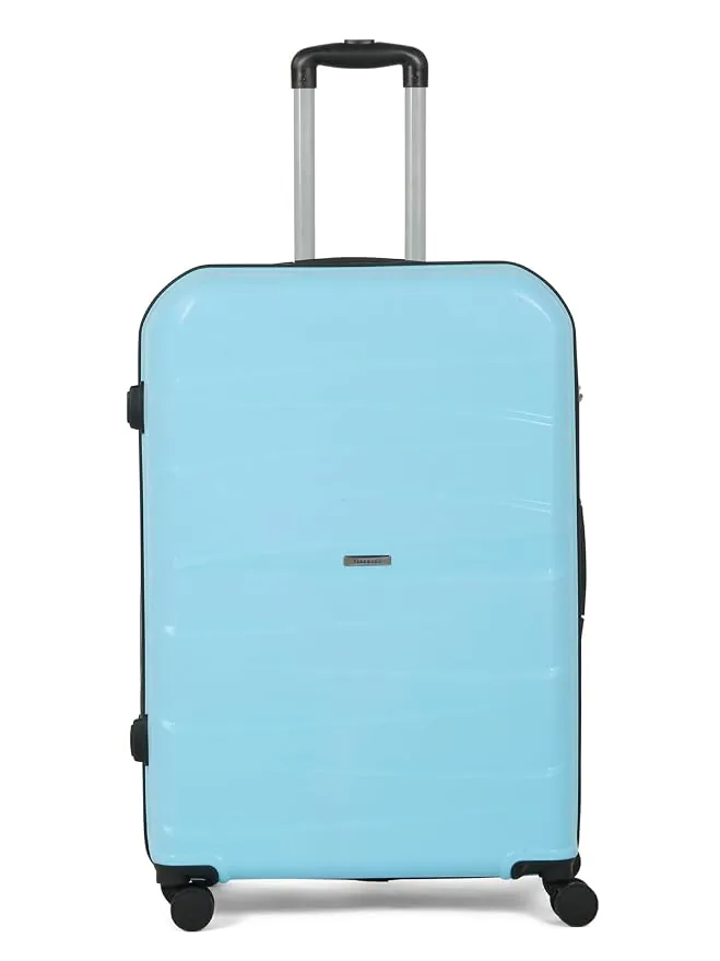 Teakwood Medium Check in Size 8 Wheels Trolley Bag, Hard Cabin with Zipper Closure, Adjustable Push Button & TSA Lock System 360 Degree (Medium, Sky B