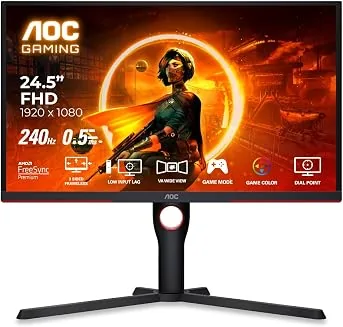 AOC 25G3ZM/BK 24.5" FHD Gaming Monitor, 240Hz Refresh Rate, 1ms GTG Response Time, 6 Game Modes, Freesync Premium, Low Input Lag, ShadowControl, HDMI