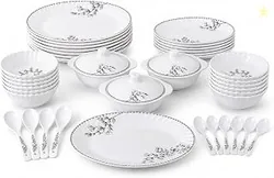 Melvio By Malti 18 Pcs Dinner Set for Dining & Serving | Premium Melamine Crockery Set with Dinner Plates, Quarter Plates, Bowls, Serving Bowl, Lid &