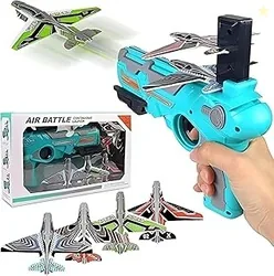 Graphene Airplane Launcher Gun Flying Aeroplanes Toys for Boys Safe & Fun Shooting Guns for Kids 4 Paper Foam Gliders Air Battle Pistol Toy Gun Catapu