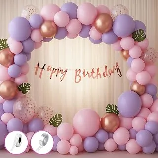 Just Party Happy Birthday Decoration Kit, Pink and Purple | Pack of 60 Pieces Party Decoration Set for Birthday Baby Shower Celebration Photo Booth |