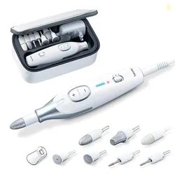 Beurer MP 42 German EngineeringI Manicure Pedicure Kit for women I German Engineering I Electric Nail File with 7 Sapphire & Felt Attachments I For filing shaping, buffing, callus removal, and polishing I Used for special nail care needs I LED Precision Light I Adjustable Speed (2500-4600 RPM) I Dust Protection Cap & Storage Bag I 3-Year Warranty I White in color
