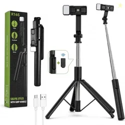 3-in-1 Bluetooth Selfie Stick Tripod with Wireless Remote, Extendable Tripod Stand & Grip Handle, Adjustable Phone Holder, Portable Selfie Stick, Trav