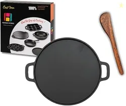 Human Hydro Pre-Seasoned Feather-Light Cast Iron Dosa Tawa/Chilla/Omelette Pan with Wooden Spatula | 30cm, 2.4kg | Induction Friendly, Naturally Nonst