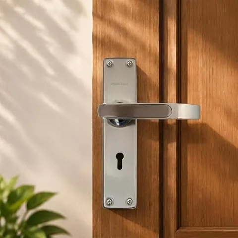 Amazon Basics Mortise Door Lock Handle Set | BIS Certified Brass Lock Body | Auto-Retraction Mechanism | Suitable for Left & Right Handed Doors | Sati