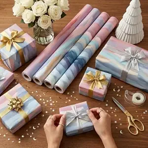 Prettykrafts Handpaint Scenic Gift Wrapping Paper | Pack of 5 | 70x50x0.2 cm | Large Size | Reusable & Eco-Friendly Paper Bags for Gifting, Parties, R