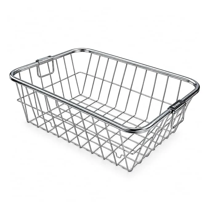 Stainless Steel Dish Drying Rack for Kitchen Sink  Large Rectangular Wire Dish Basket with Handles for Plates, Bowls, Cups & Cutlery  Rustproof Meta